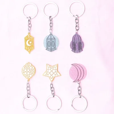 Happy Eid Mubarak Muslim Keychain Ramadan Festival Art Pattern Islamic God Allah Symbol Acrylic Handmade Moon Star Key Chain