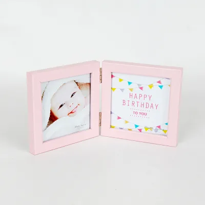 Customized Eco-Friendly  Wooden Picture Frame with Engraved Logo Double Fold Photo Frame for Baby's Photos
