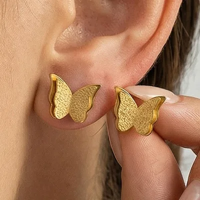 Quality Color-Retaining Stainless Steel Earrings Exquisite Gold Silver Matte Texture Three-Dimensional Butterfly Stud Earrings