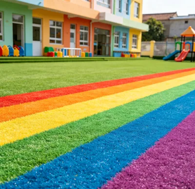 Rainbow Color 25mm High Density Indoor Artificial Grass Multi-color Kids Playground Synthetic Turf Roll Decorative Lawn