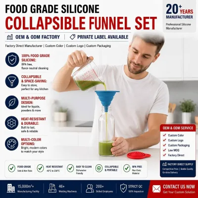 Custom Logo Silicone Kitchen Funnel Set 12g 15g 20g 38g Foldable Collapsible Food Grade Funnels for Filling Water Bottle Liquid