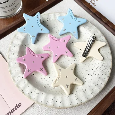 Korean Acetate Handmade Five-pointed Star Rhinestone Fringe Women's High-grade Minimalist Modern Hairpin Headwear