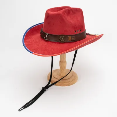 American-style Vintage Suede Western Dress Hat Two-tone Edging Leather Band Wide Brim Four Seasons Adjustableperfect