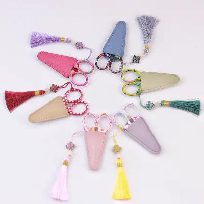 Trendy 3.6-Inch Assorted Embroidery Scissors with Magnetic Hangable Holder and Tassel Simple Style Craft Sewing Accessory