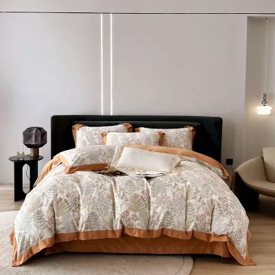 Luxury Brushed Cotton Bedding Set Floral Pattern Modern Beddings Queen King Size High Quality Bedding Set 4-in-1 Set