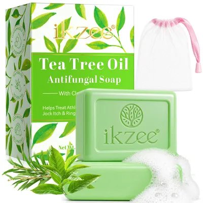 IKZEE Odor Control Body Cleansing Skin Moisture Handmade Tea Tree Oil Antifungal Soap for Athlete's Foot Jock Itch Ringworm Acne