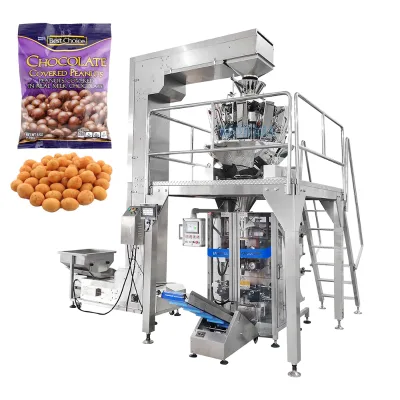 Automatic Vffs Weighing Tortilla Crisps Puffed Snack Chips Packaging Machine Chocolate Covered Peanut Packing Machine