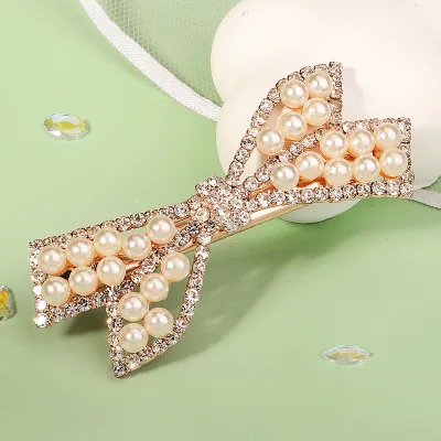 New Trendy Handmade Pearl Beaded Bow Hair Clips Bridal Hair Jewelry Wedding Hair Clip Cute Accessories Gift Custom