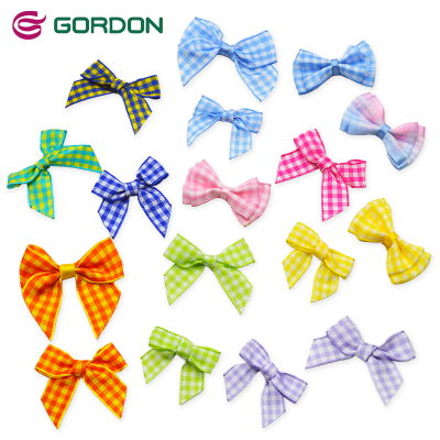 Gordon Ribbons Small Hand Made Plaid Ribbon Bow Pre Tie Gingham Ribbon Bows for Gift Decoration Bra Accessories