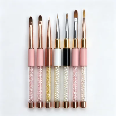 Pink Metal Handle Nail Art Brush Set Liner Brushes for Detailed Painting Gradient Lace Effects Blending Flat Round Head Options