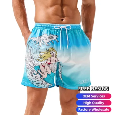 Wholesale Summer Holiday Men's Sports Shorts Beach Surfing Swimming Boxer Trunks Bathing Suits Plus Size Boardshorts