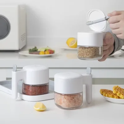 Self-opening Modern Minimalist Seasoning Box Spoon Separation Household Kitchen Glass Salt Shaker Seasoning Bottle Sealed