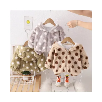 Outwear Girl's Polka Dot Winter Hoodie Coat Jacket 0-4t Thick Fleece Velvet Baby Autumn Clothes on Sale