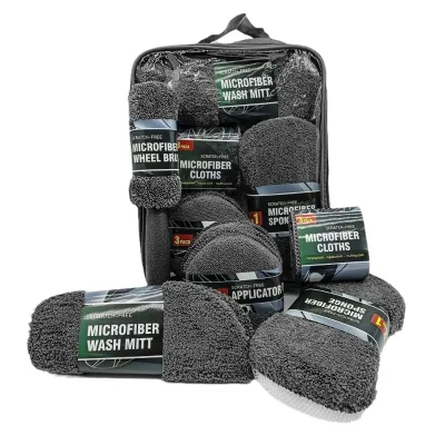 9-Piece Microfiber Home & Car Wash Set Beauty Cleaning Gloves with Waxing Sponge Wheel Hub Brush & Towel Rag Car Wipes