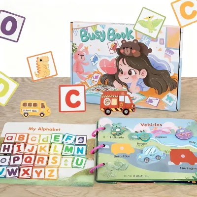 Quiet Wood Paste Book Montessori Educational Toys for Children Ages 5-12 Handmade Stickers Interactive Enlightenment Aids
