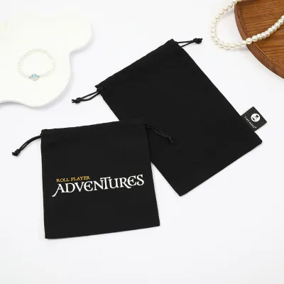Eco-Friendly Style Recyclable Black Dust Drawstring Ornaments Bag Cotton Velvet Jewelry Pouch for Necklace cosmetics