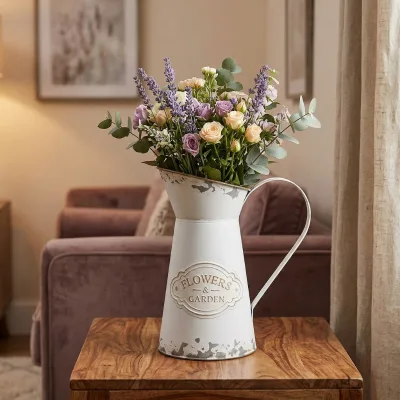 Small Metal Vase Vintage Milk Jug Mini Pitcher Decorative Flower Vase Farmhouse Decor Rustic Shabby Chic Vase for Home