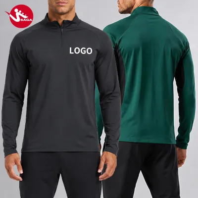 Low MOQ Custom Quarter Zip High Stretch Warm Long Sleeve T shirt Gym Training Outdoor Athletic Fitness mens tracksuits