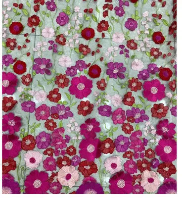 Fuchsia Embroidery Flower Lace Fabric Big Flower Fabric 3D Embroidery Fabric for Wedding Dress