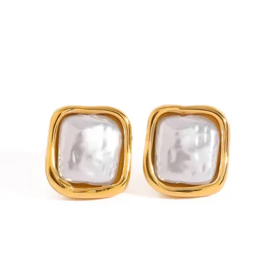 Handmade 18k Gold Plated Pearl Stud Earrings 925 Silver Hoop Earring Fashion Jewelry