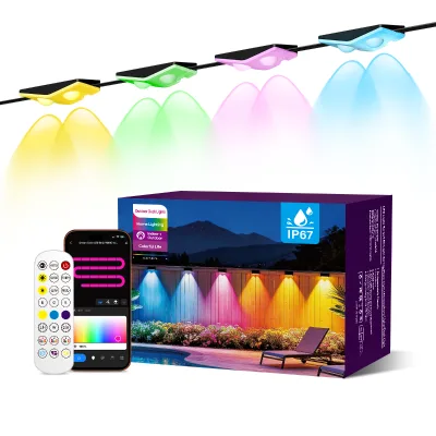 GVVOO LIFE 50FT 8 Light Outdoor Fence Light APP+ Remote Control, Colorful Lights, Suitable for Parties, Courtyard Gardens