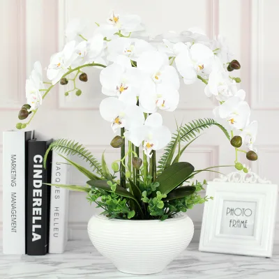 Hot Seller Real Touch Artificial Orchid Flowers for Home Decoration Pot Culture Dec. Artificial Flowers in Decorative Pots