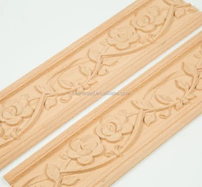 Flower Style Beech Lumber Embossed Moulding Carved Wood Molding Wooden Mouldings and Carvings