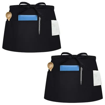 Custom Logo Colorful Black Polyester Waterdrop Resistant Waitress Waiter Waist Apron Server Aprons With 3 Pockets