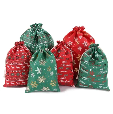 Honorisk New Wholesale Christmas Gift Wrapping Bags Drawstring Candy Wrapped Closure Cloth Nylon Durable Eco-Friendly