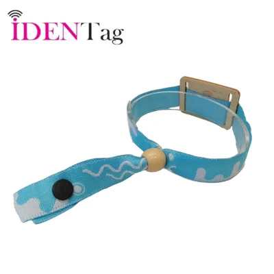 Multiple Days Use NFC RFID Wooden Tag Woven Waterproof Wristband with Snap Lock & Wooden Lock for Membership & Payment