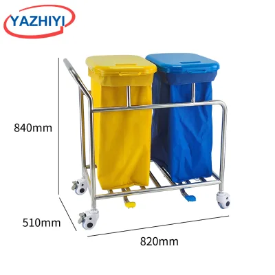 YAZHIYI Hot Selling Foot Operated Medical Waste Separation Trolley Stainless Steel Hospital Furniture Cart 1 Year Warranty