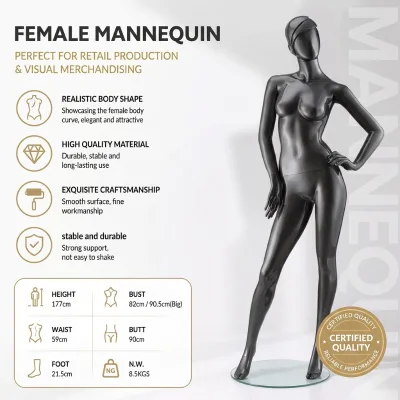 Factory Wholesale Glossy Black Women Mannequin Full Body 177cm Clothes Display Mannequin Custom Color