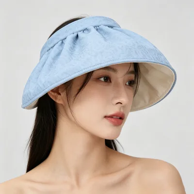 Korean-style Cotton Jacquard Pleated Visor Hat Versatile Summer Sun Hat Commuting Wide-brim Shell Cap Womens Fashionable