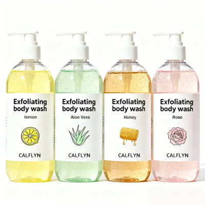 Shower Gel OEM/ODM & Private Label Exfoliating Body Wash Lemon, Aloe Vera, Honey, Rose with Natural Scrub Particles, Hydrating