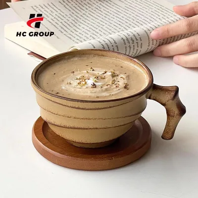 Vintage Stoneware Niche Coffee Mug with Handle Bamboo Joint Shaped Latte Cup Clay Ceramic Cup