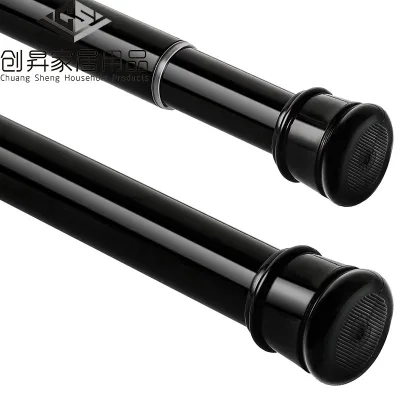 Pillar Shape Tension Adjustable Black Shower Rod Never rust Antiskid Without Drilling Bathroom Curtain Rod