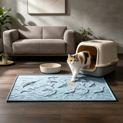 extra Large Scratch Resistant Litter Trapping Floor Protector Koi Fish Latex Cat Litter Mat