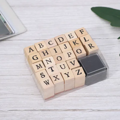 Wooden Alphabet Stamp Set Educational Letter Stamps with Ink Pad ABC Learning Toy DIY Craft Scrapbooking Teacher Stamp Kit