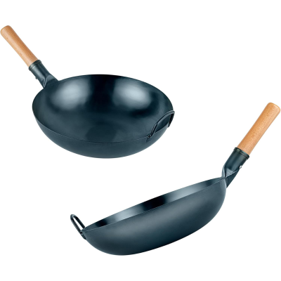 Stable Quality Traditional Chinese Wok Carbon Steel Wok With Wooden Handle