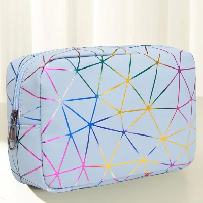 Reusable High Quality PU Leather Makeup Storage Bag Zipper Travel Toiletry Cosmetic Bag Geometry Travel Makeup Case
