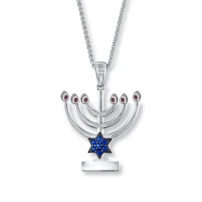 Customized Jewish Judaic Hanuka Menorah Necklace With Cubic Zirconia Flames for Women