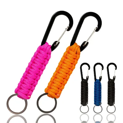 Nylon 550/350lb Customized Logo Outdoor Camping Braided Paracord Keychain With Carabiner for Backpacks