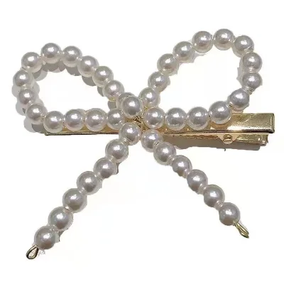 Women's Girls Butterfly Bow Crystal Pearl Hairclip Elegant Hairgrip