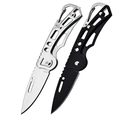 Outdoor Self-defense Mini Knife Camping Gear Portable Folding Multi-functional Stainless Steel Keychain Silver/Black