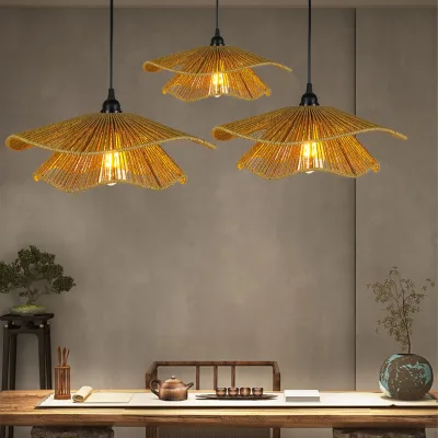 Nordic Minimalist Hemp Rope Wabi Sabi Chandelier Restaurant Bedroom Dining Room Decoration B&B Led Pendant Lights Lamp Luminaire