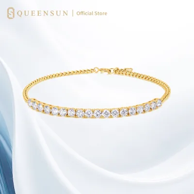 18K Gold Tennis Bracelet for Women Round Cut Lab Grown Diamond Bar Curb Link Chain Bracelet Dainty Fashion Jewelry Wedding Gift
