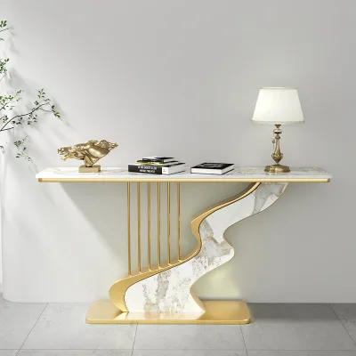 Modern Marble Counter Top Entrance Table with Cabinet, Suitable for Apartment Entrance / Living Room - Durable and Stable