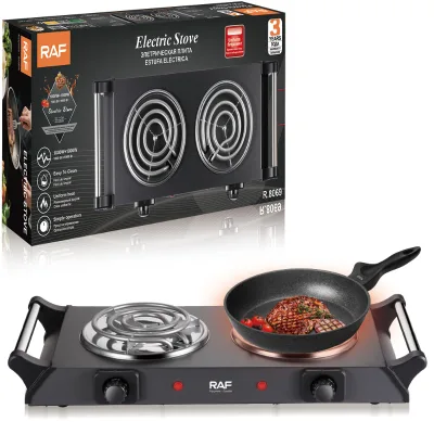 RAF R.8069 Double Burner Electric Stove 2000W Iron Hot Plate Dual Coil Heating Simple Control Portable Kitchen Cooker