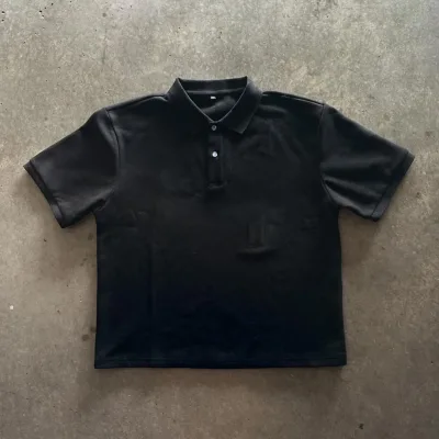 Custom Oversized Mens Blank Black 100% Cotton Summer Streetwear Short Sleeve Polo t Shirts