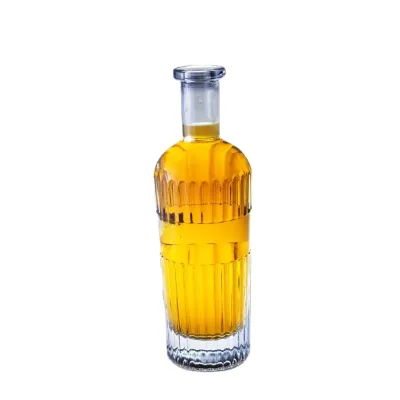 Thick-bottomed glass 750ml luxury spirit bottle Super Flint wide mouth round 70CL glass bottle with stripes